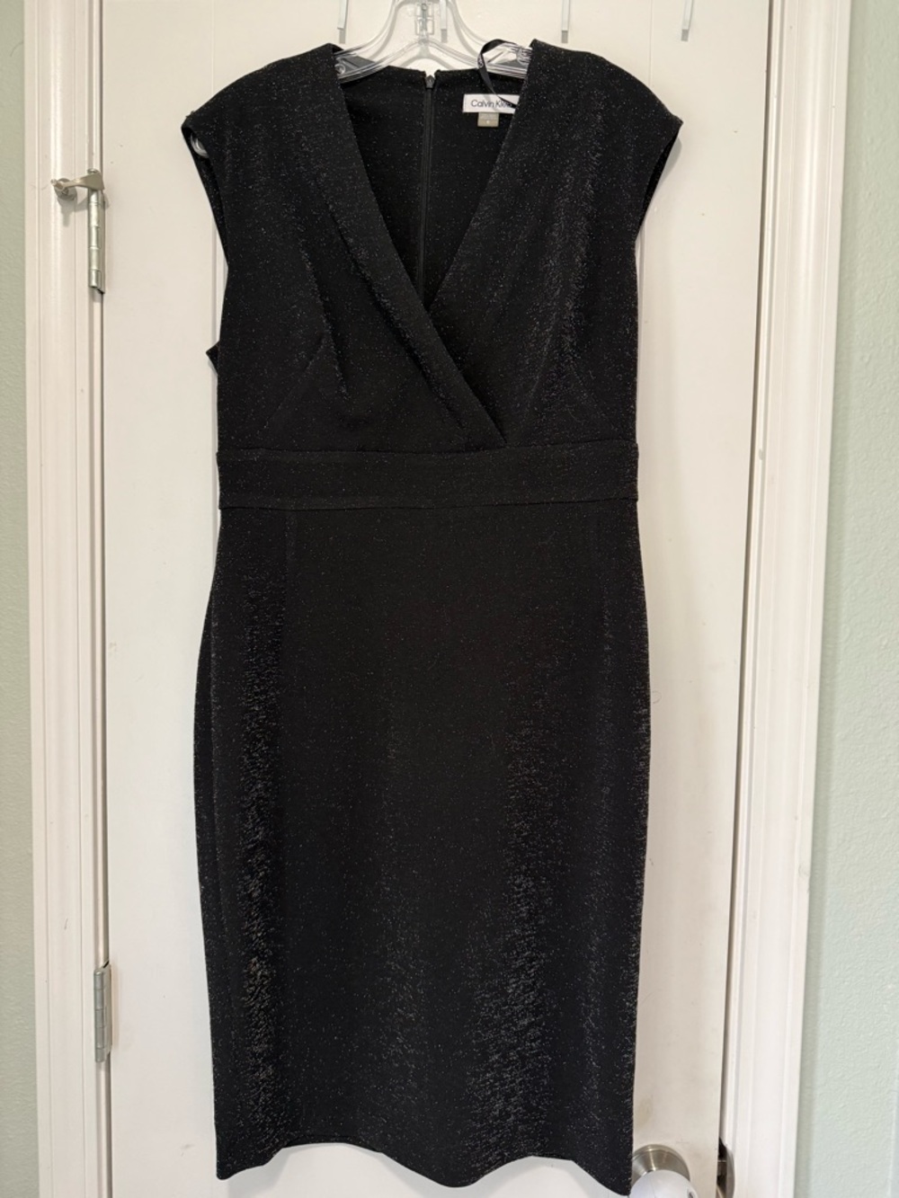 Calvin Klein Black Sleeveless Metallic-Thread Midi Sheath Dress